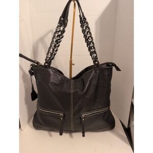 Celsius Black Pebbled Leather Chain Tote‎ Shoulder Bag
